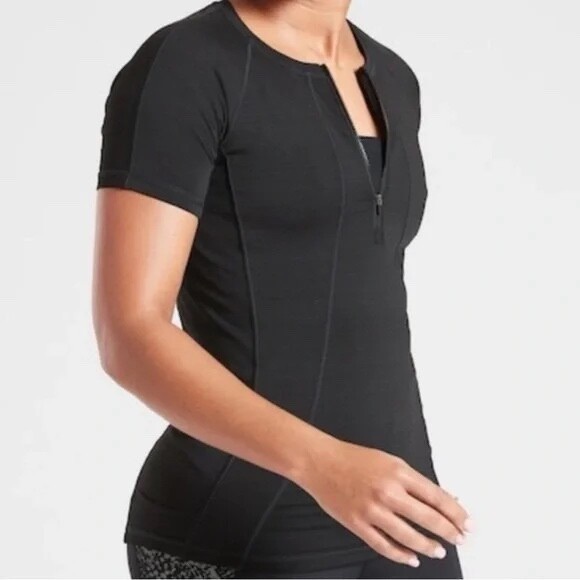 Athleta Tops - Athleta Black Striped Pacifica UPF Short Sleeves Tee Size S